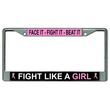 Fight Like A Girl Chrome License Plate Frame