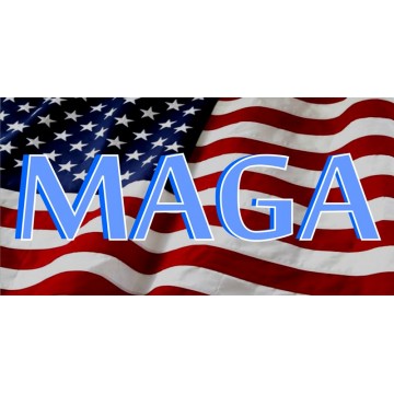 MAGA On American Flag Photo License Plate 
