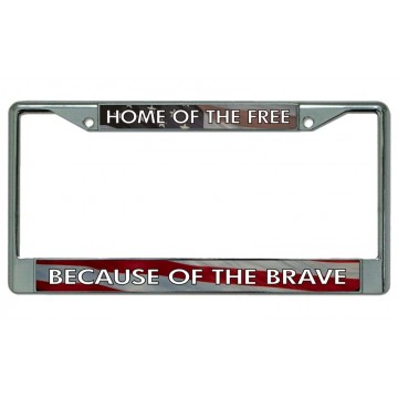 Home Of The Free Flag Chrome License Plate Frame