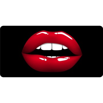 Red Lips On Black #3 Photo License Plate 