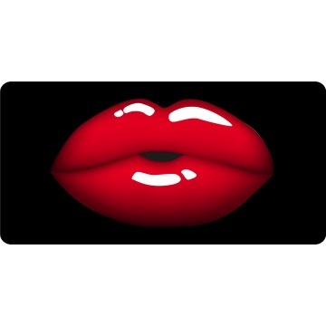 Red Lips On Black #4 Photo License Plate 