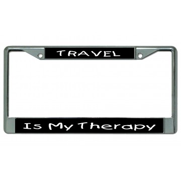 Travel Is My Therapy Chrome License Plate Frame
