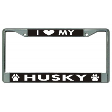 I Heart My Husky Chrome License Plate Frame