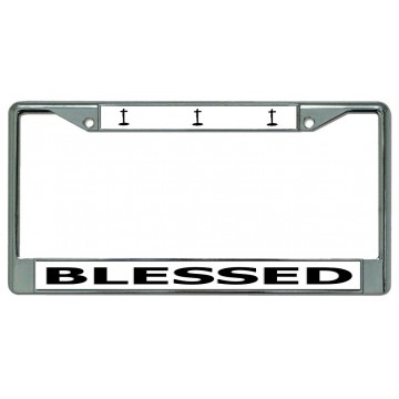 Blessed With Crosses Chrome License Plate Frame