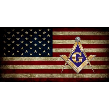 Free Mason On Worn U.S. Flag Photo License Plate