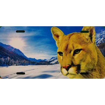 Lion Offset Mountain Scene Photo License Plate 