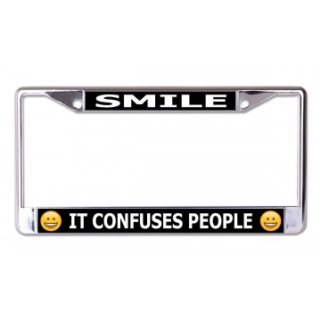 Smile It Confuses People Chrome License Plate Frame