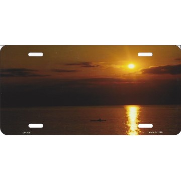 Sunset With Row Boat Metal License Plate