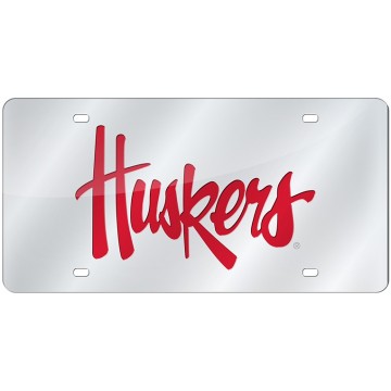 Nebraska Huskers Script Silver Laser License Plate