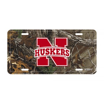 Nebraska Huskers Camo Metal License Plate 