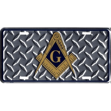 Masonic Diamond Plate Metal License Plate 