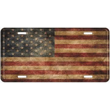 USA Vintage Flag Metal License Plate