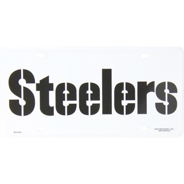 Pittsburgh Steelers White Metal License Plate 