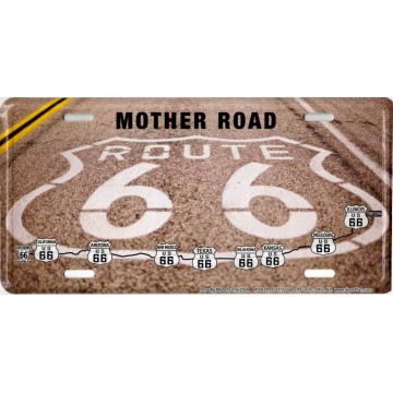Route 66 Road Paint Metal License Plate