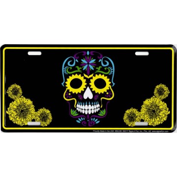 Sugar Skull Metal License Plate