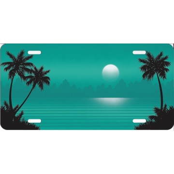 Palm Trees Green Airbrush License Plate 