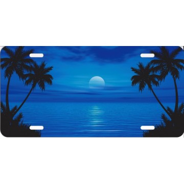 Blue Ocean Scene Palm Moon License Plate