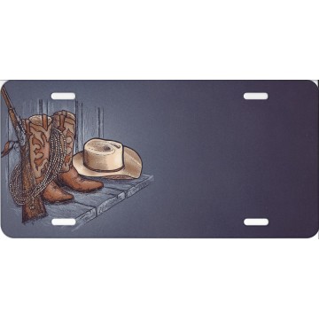 Offset Cowboy Boots And Hat License Plate