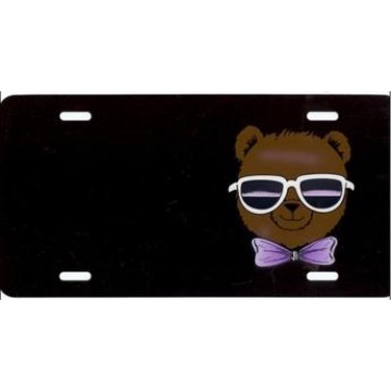 Teddy Bear On Black With Sunglasses License Plate 