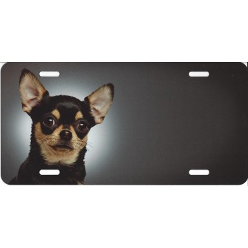 Offset Chihuahua Dog On Grey License Plate
