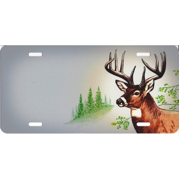 Offset Buck Mountain Scene License Plate