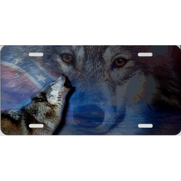 Wolves On Confederate Flag Rebel License Plate