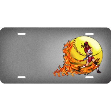 Softball Girl With Flames Offset License Plate