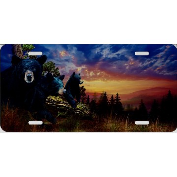 Offset Bears Mountain Scene License Plate