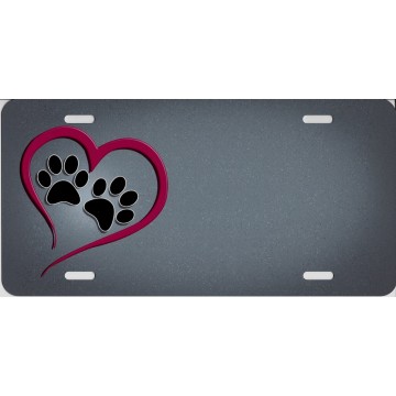 Offset Paw Prints With Heart License Plate