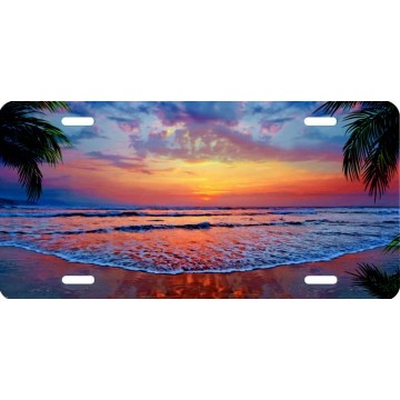 Sunset On Beach With Palms License Plate