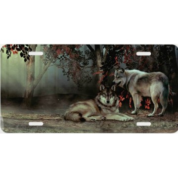 Wolves Resting In Woods License Plate