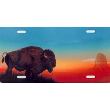 Offset Bison With Sunset License Plate 