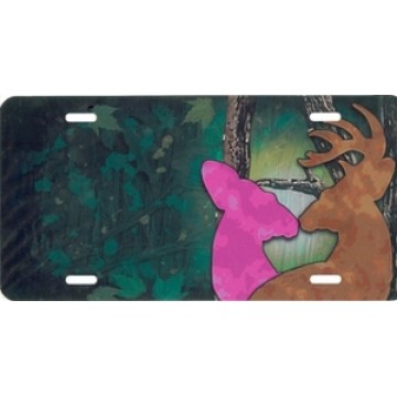 Offset Buck And Deer Camouflage Couple License Plate 