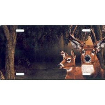 Offset Deer And Buck In Woods License Plate 