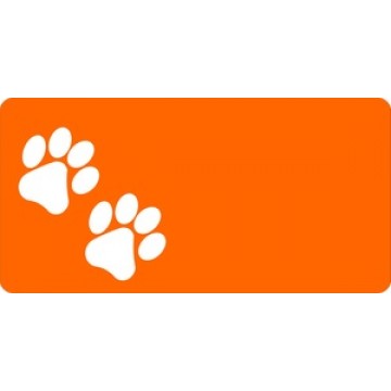 White Paw Prints Offset On Orange Photo License Plate 