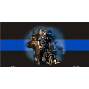 Blue Line Centered Police K-9 Dog Metal License Plate 