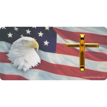 American Flag With Eagle And Cross Photo License Plate