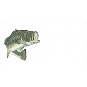 Large Mouth Bass Offset On White Photo License Plate 