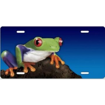 Frog On Blue Airbrush License Plate 