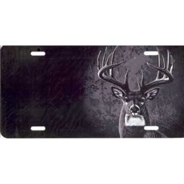 Offset Deer In Brush On Black License Plate 