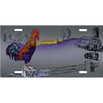 Rooster on Farm Airbrush License Plate 