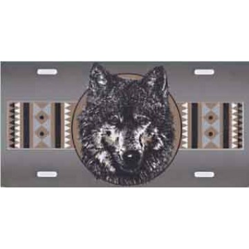 Wolf on Gray Southwest Background Airbrush License Plate 